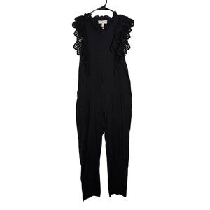 Apiece Apart Black Eyelet Ruffle Sleeve Jumpsuit No Belt Hook Closure Limon